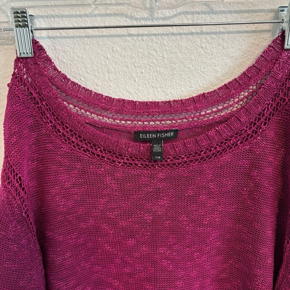 Eileen Fisher Organic‎ Linen Sweater Large Magenta Lagenlook Mature Minimalist - Picture 2 of 4